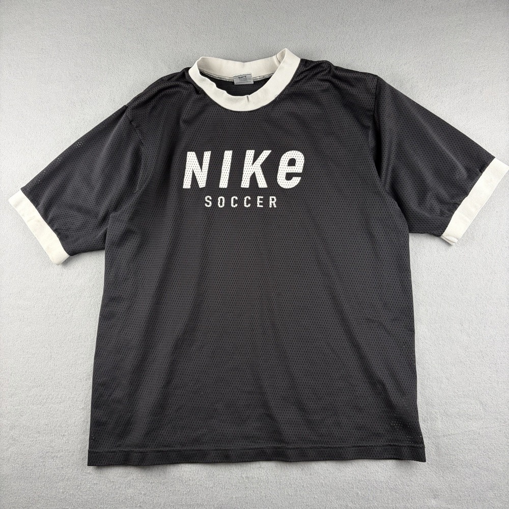 Vintage 90s Nike Soccer Mesh Ringer Jersey Black White Men's Large